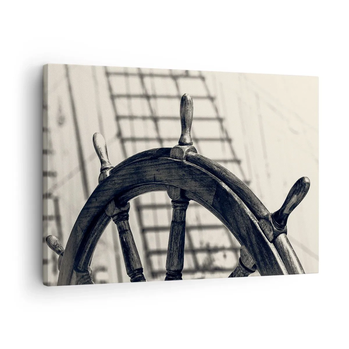 Bild auf Leinwand - Leinwandbild - Ein Segelruder im Retro-Stil mit einem Schiff im Hintergrund - 70x50cm - Meeresgeschichten - Moderne Wanddekoration für Wohnzimmer und Schlafzimmer ARTTOR