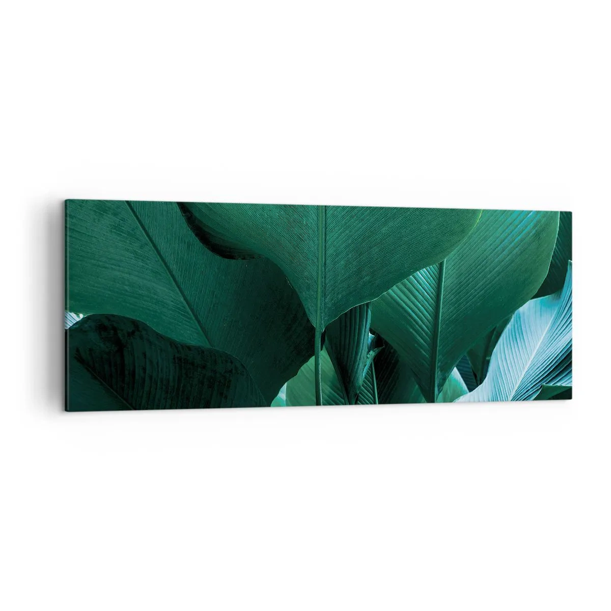 Bild auf Leinwand - Leinwandbild - Grüne Blätter in minimalistischer Komposition - 140x50cm - Dem Licht zugewandt - Moderne Wanddekoration für Wohnzimmer und Schlafzimmer ARTTOR