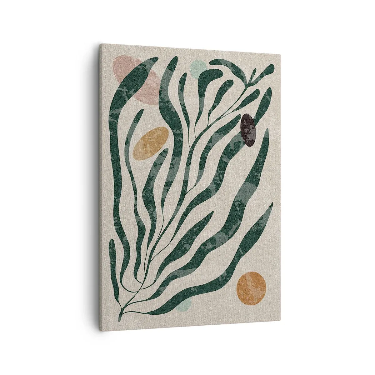 Bild auf Leinwand - Leinwandbild - Organische Linien und Formen in Grün und Beige - 50x70cm - Im Grünen - Moderne Wanddekoration für Wohnzimmer und Schlafzimmer ARTTOR