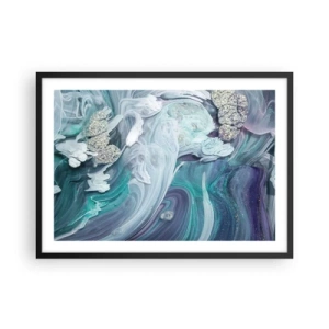 Poster in einem schwarzem Rahmen - Abstrakte Wirbel in Blau- und Weißtönen - 70x50cm - Strömungen von Himmelblau - Moderne Wanddekoration für Wohnzimmer und Schlafzimmer ARTTOR