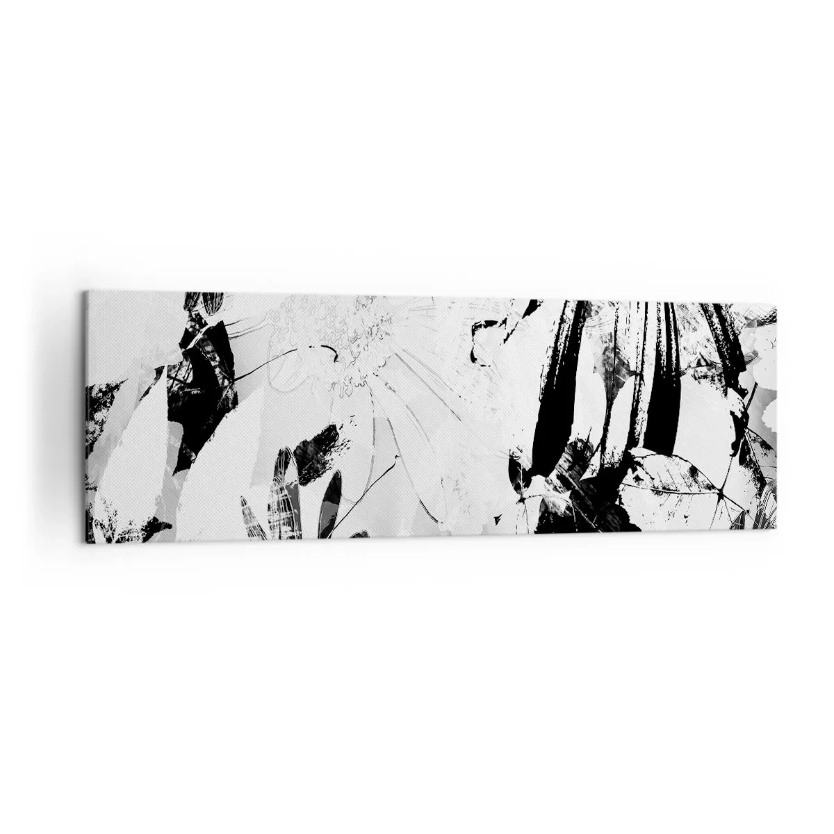 Bild auf Leinwand - Leinwandbild - Schwarz-weiße abstrakte Blumen im minimalistischen Stil - 160x50cm - Herbst negativ - Moderne Wanddekoration für Wohnzimmer und Schlafzimmer ARTTOR