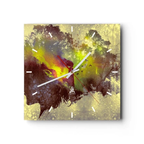 Wanduhr - Glasuhr - Künstlerische Silhouette einer Frau mit der Natur im Hintergrund - 30x30cm - Mutter Natur - Moderne Wanddekoration für Wohnzimmer und Schlafzimmer ARTTOR