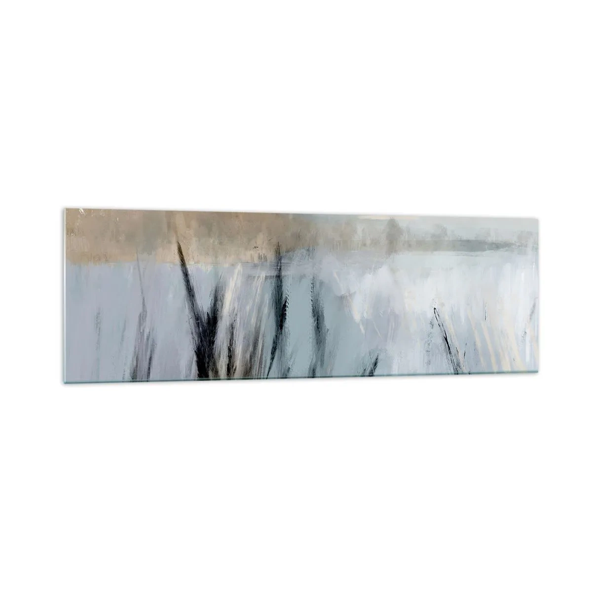 Glasbild - Bild auf glas - Eine malerische Winterlandschaft mit Feldern und Gräsern - 160x50cm - Winterfelder - Moderne Wanddekoration für Wohnzimmer und Schlafzimmer ARTTOR