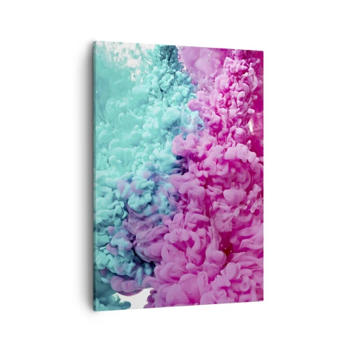 Bild auf Leinwand - Leinwandbild - Bunte Wellen aus Türkis und Pink in abstrakter Form - 50x70cm - Letzte Begegnung - Moderne Wanddekoration für Wohnzimmer und Schlafzimmer ARTTOR