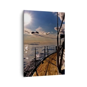 Bild auf Leinwand - Leinwandbild - Eine Yachtkreuzfahrt auf dem Meer bei Sonnenuntergang - 70x100cm - Der Sonne entgegen segeln - Moderne Wanddekoration für Wohnzimmer und Schlafzimmer ARTTOR