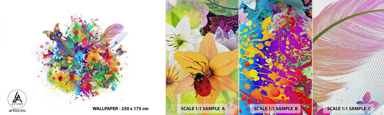 Fototapeten Muster Premium Canvas - Ein Strauß Freude - Schmetterling, Blume, Grafik - 100x30 cm