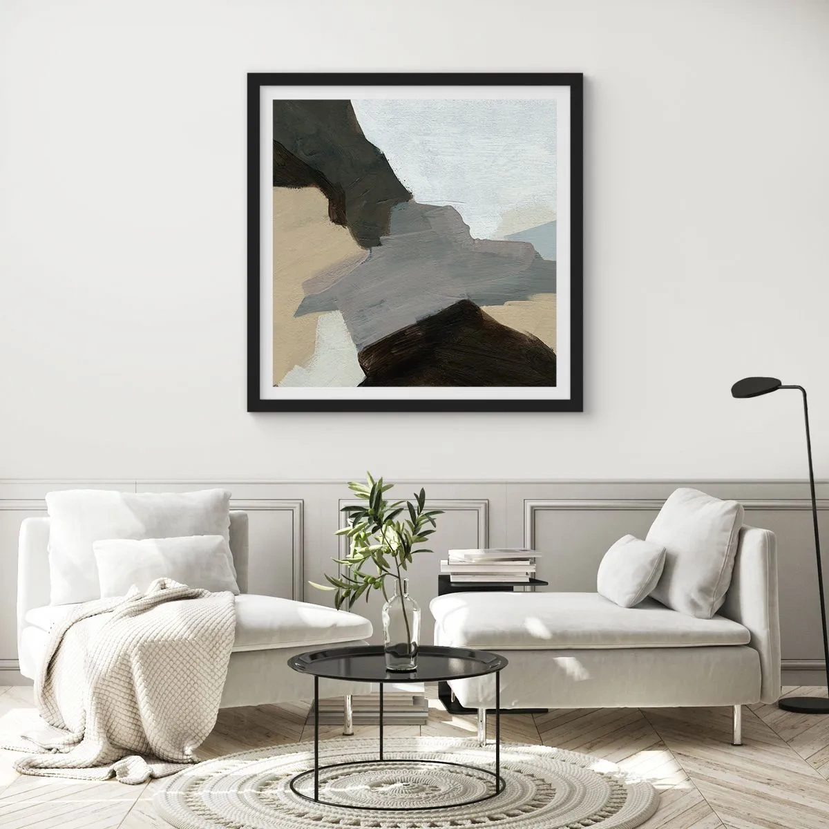 Poster in einem schwarzem Rahmen - Abstraktion: Scheideweg des Graus - 40x40 cm