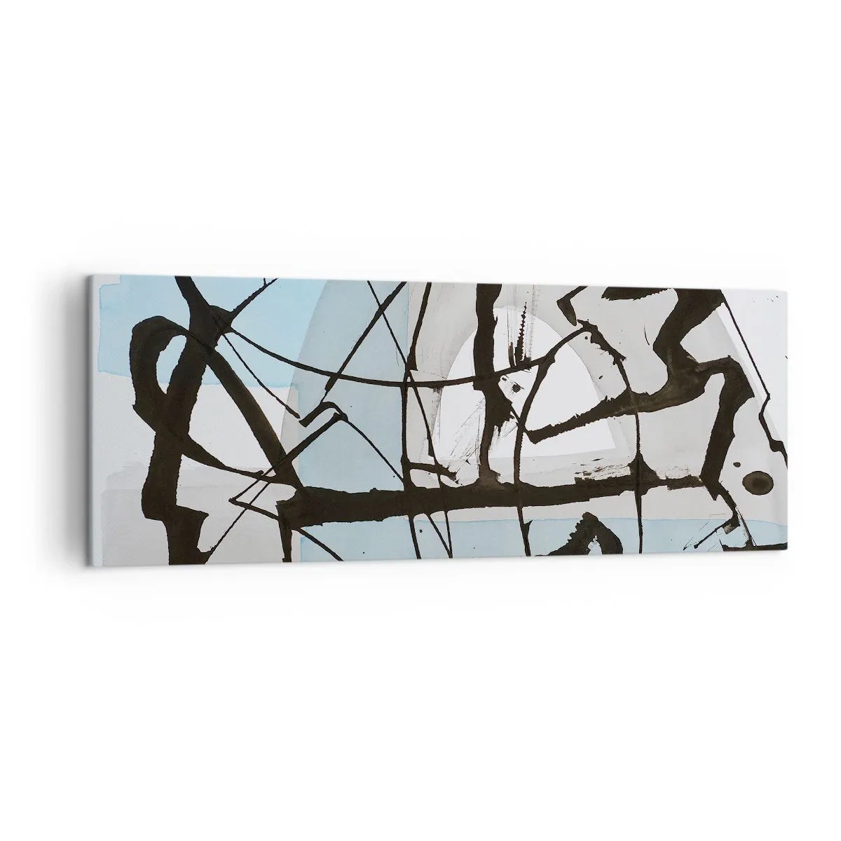 Bild auf Leinwand - Leinwandbild - Abstrakte Linien und Formen in Blau und Schwarz - 140x50cm - Trotzdem blau - Moderne Wanddekoration für Wohnzimmer und Schlafzimmer ARTTOR