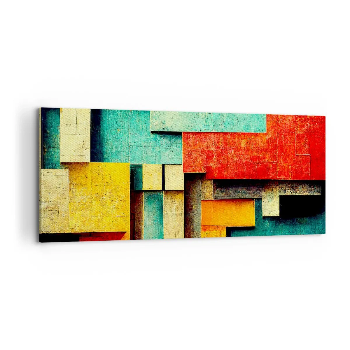 Bild auf Leinwand - Leinwandbild - Abstrakte geometrische Formen in leuchtenden Farben - 120x50cm - Festival der rechten Winkel - Moderne Wanddekoration für Wohnzimmer und Schlafzimmer ARTTOR