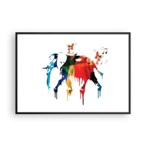 Poster in einem schwarzem Rahmen - Bunter Elefant mit Schmetterlingen im modernen geometrischen Stil - 100x70cm - Jeder kann tanzen - Moderne Wanddekoration für Wohnzimmer und Schlafzimmer ARTTOR