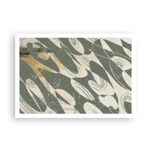 Poster - Dynamische Formen in Grün- und Goldtönen - 100x70cm - Rhythmische Abstraktion - Moderne Wanddekoration für Wohnzimmer und Schlafzimmer ARTTOR