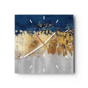 Wanduhr - Glasuhr - Eine abstrakte Komposition in Gold- und Marineblautönen. - 30x30cm - Moderne Komposition mit Glanz - Moderne Wanddekoration für Wohnzimmer und Schlafzimmer ARTTOR