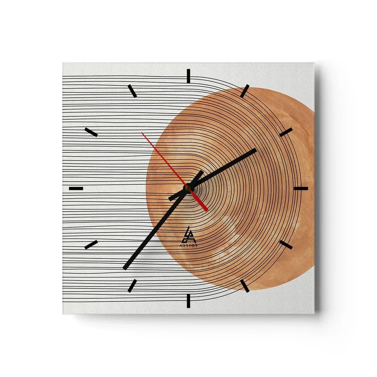 Wanduhr - Glasuhr - Geometrische Komposition mit Kreisen und Linien in warmen Farben. - 30x30cm - SonnenKomposition - Moderne Wanddekoration für Wohnzimmer und Schlafzimmer ARTTOR