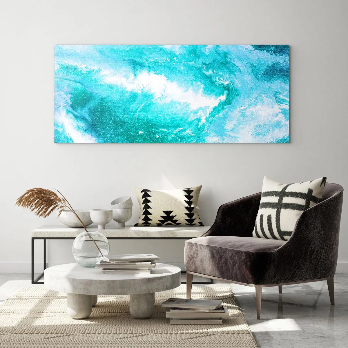 Glasbild - Bild auf glas - Abstrakter Wirbel in Blautönen - 120x50cm - Im Kern des Elements - Moderne Wanddekoration für Wohnzimmer und Schlafzimmer ARTTOR