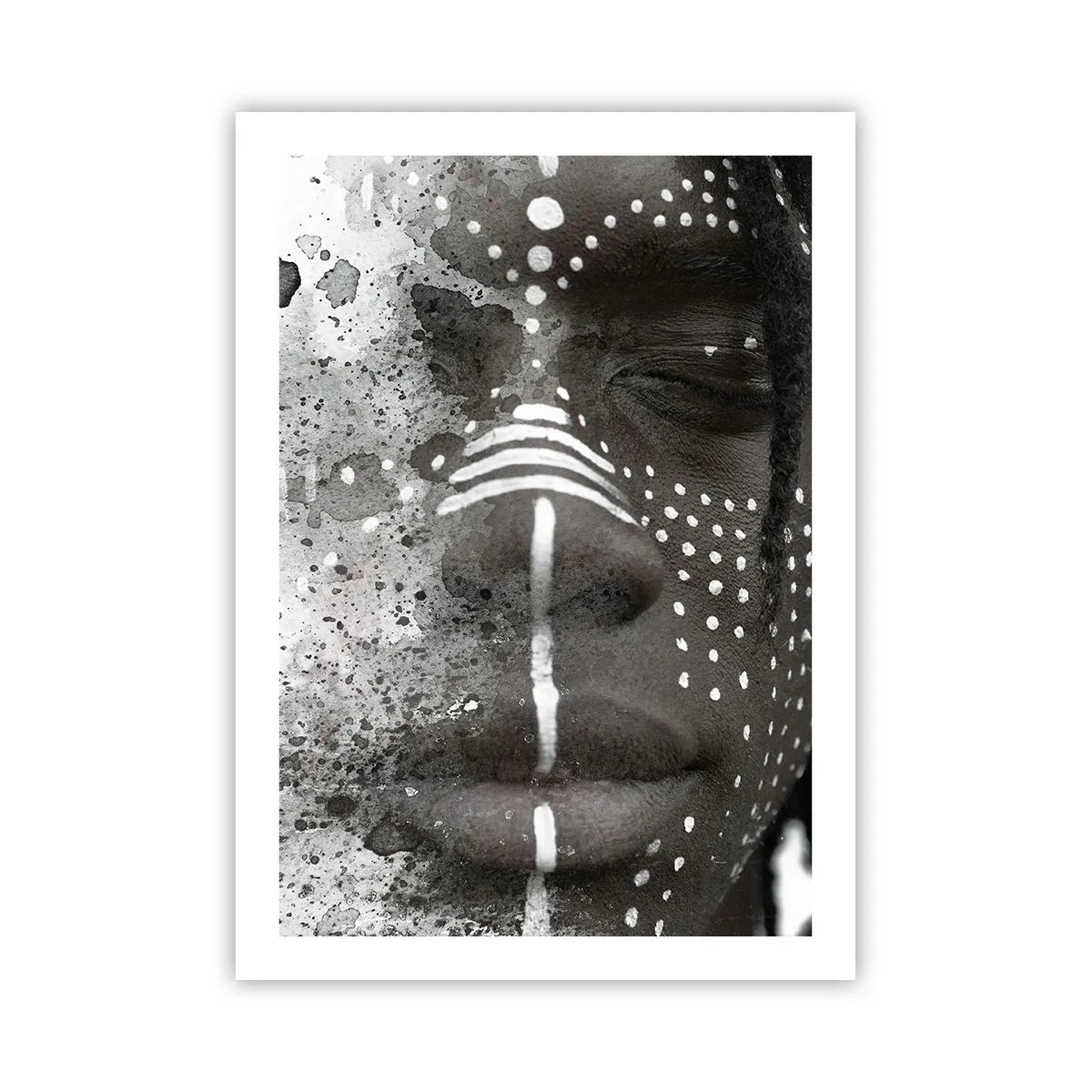Poster - Abstraktes Porträt mit schwarz-weißen Mustern im Gesicht - 50x70cm - Entdecke den Urgeist - Moderne Wanddekoration für Wohnzimmer und Schlafzimmer ARTTOR