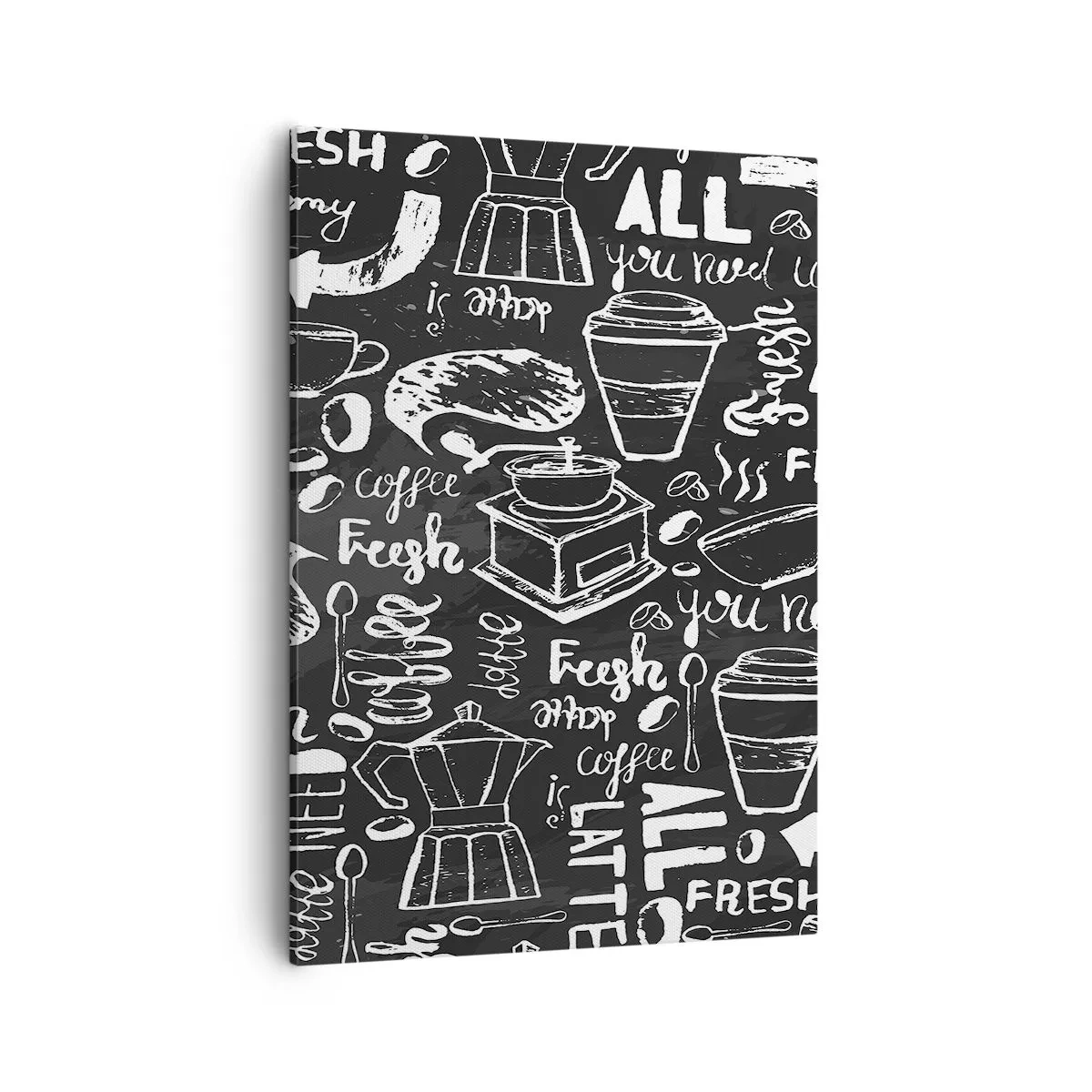 Bild auf Leinwand - Leinwandbild - Stilvolle Kaffeegrafik auf schwarzem Hintergrund - 50x70cm - Alles was Sie brauchen ist… - Moderne Wanddekoration für Wohnzimmer und Schlafzimmer ARTTOR