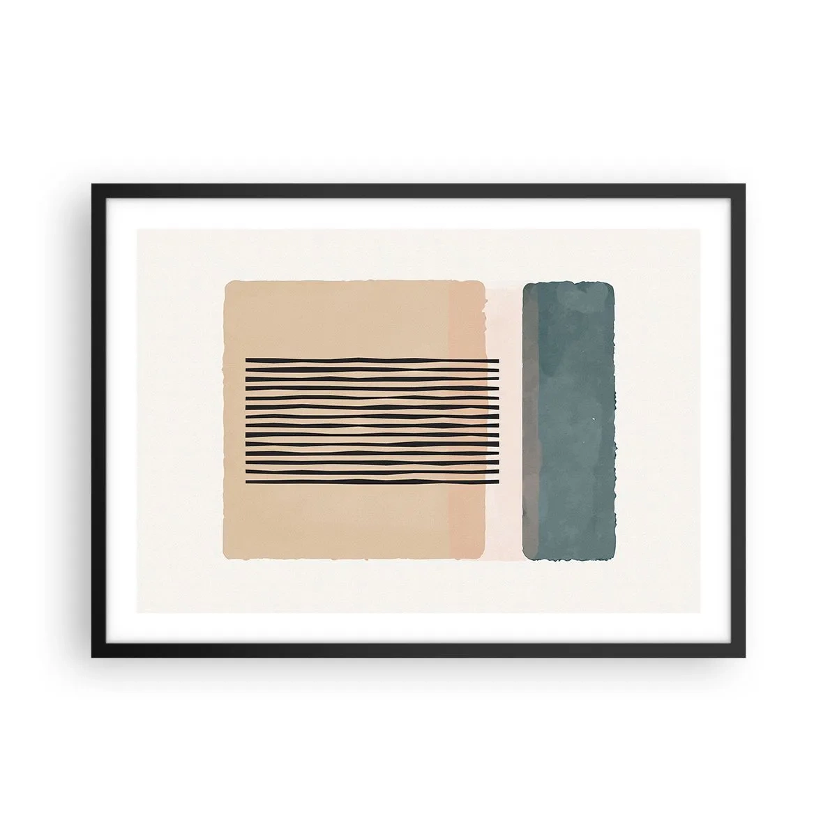 Poster in einem schwarzem Rahmen - Minimalistische geometrische Formen in Beige- und Grüntönen - 70x50cm - Alles ist in Ordnung - Moderne Wanddekoration für Wohnzimmer und Schlafzimmer ARTTOR