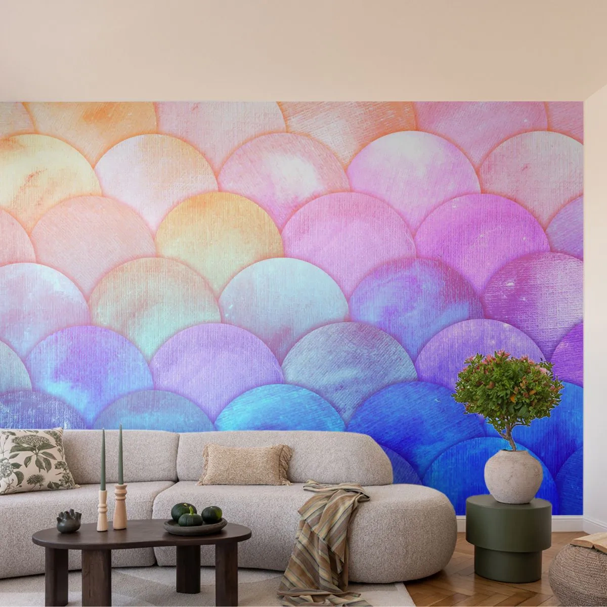 Fototapete Standard Eco - Perlenschuppe - Pastell, Blasen, Waage - 350x256 cm