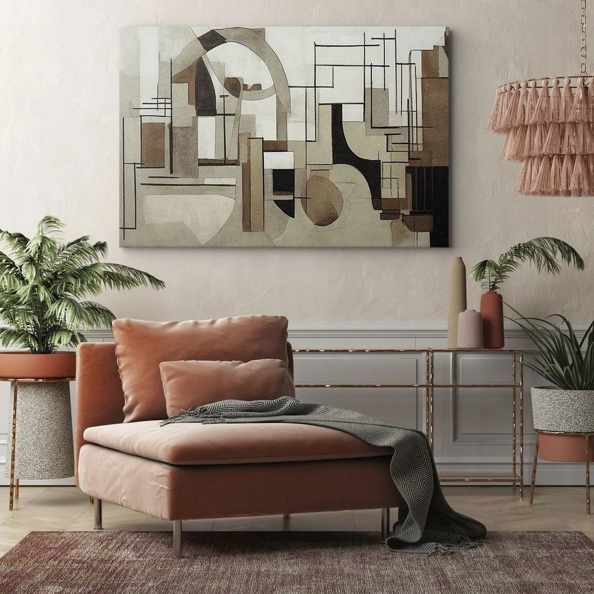 Bild auf Leinwand - Leinwandbild - Architektonische Abstraktion in Beige und Braun - 70x50cm - Stadtbild 2.0 - Moderne Wanddekoration für Wohnzimmer und Schlafzimmer ARTTOR