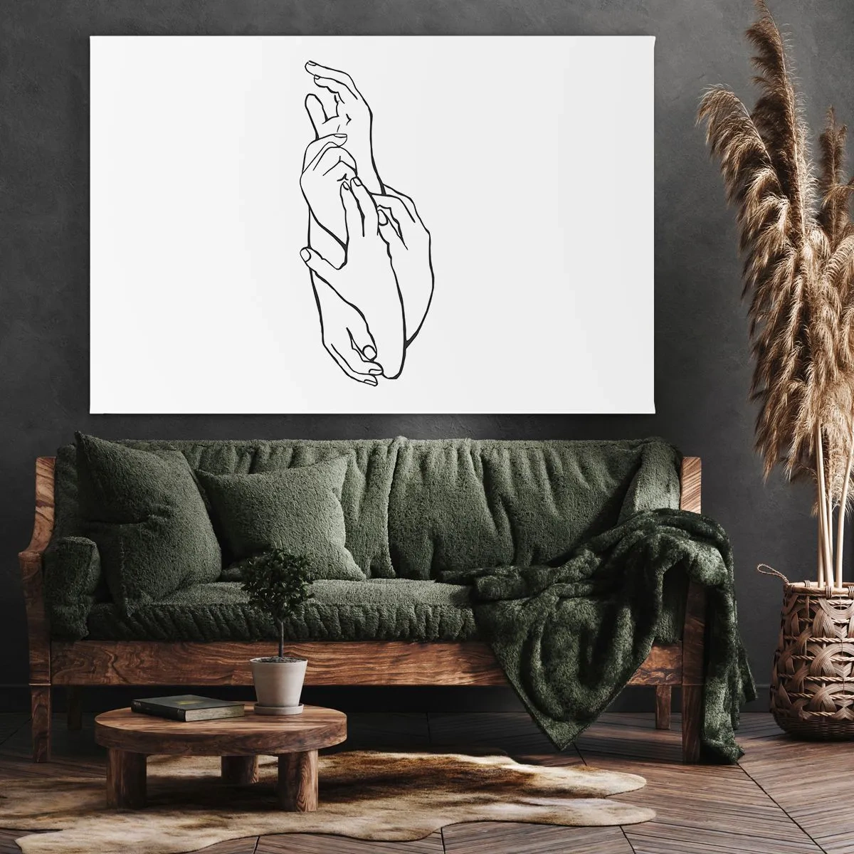 Bild auf Leinwand - Leinwandbild - Eine minimalistische Skizze von Händen, die in einer zarten Geste gefaltet sind. - 70x50cm - Gute Geste - Moderne Wanddekoration für Wohnzimmer und Schlafzimmer ARTTOR