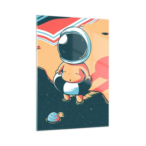 Glasbild - Bild auf glas - Astronautenfigur an einem Strand mit kosmischer Landschaft - 50x70cm - Aus einer anderen Perspektive - Moderne Wanddekoration für Wohnzimmer und Schlafzimmer ARTTOR