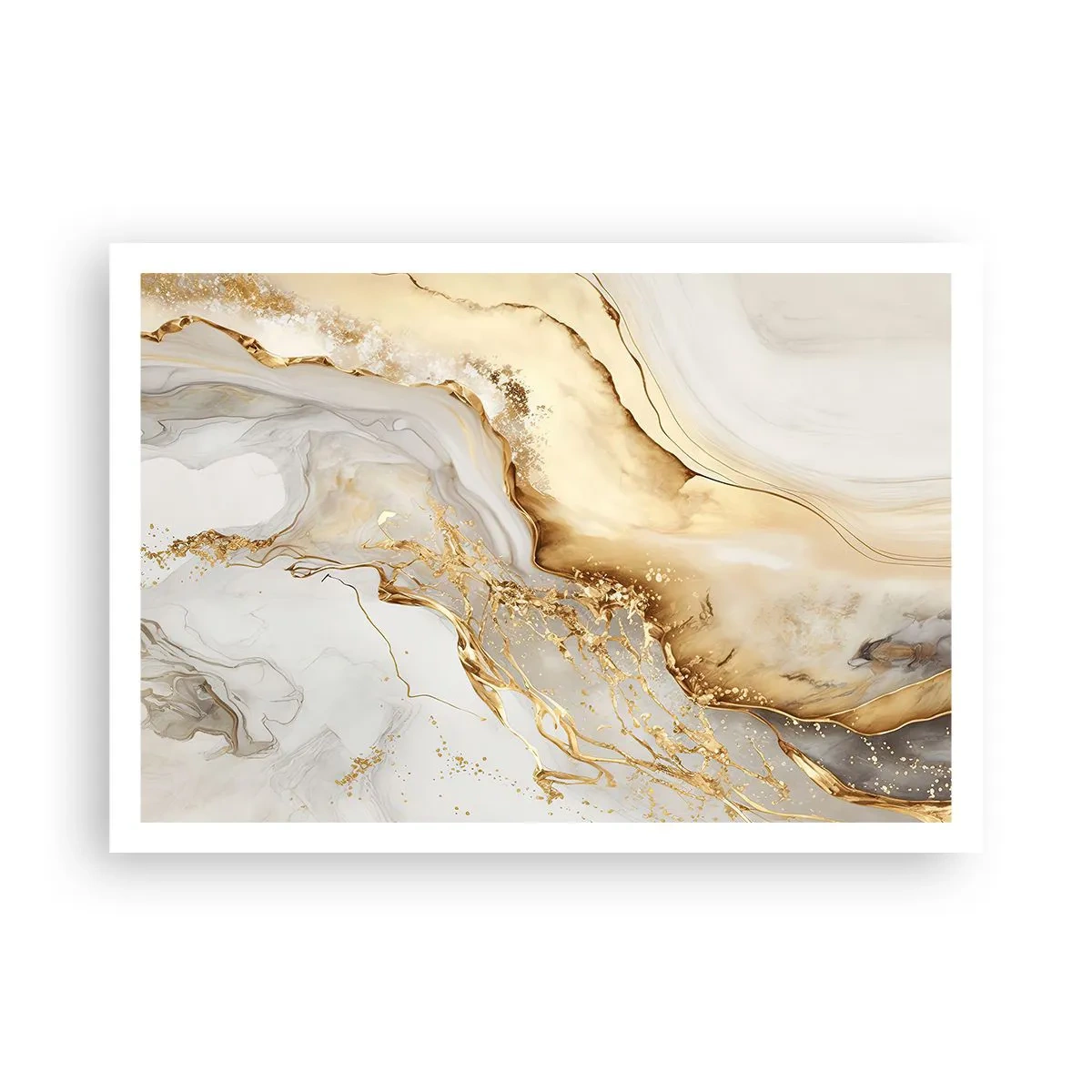 Poster - Abstrakte Muster aus Gold und Marmor auf hellem Hintergrund - 100x70cm - Abstraktion: Schönheit und Güte - Moderne Wanddekoration für Wohnzimmer und Schlafzimmer ARTTOR