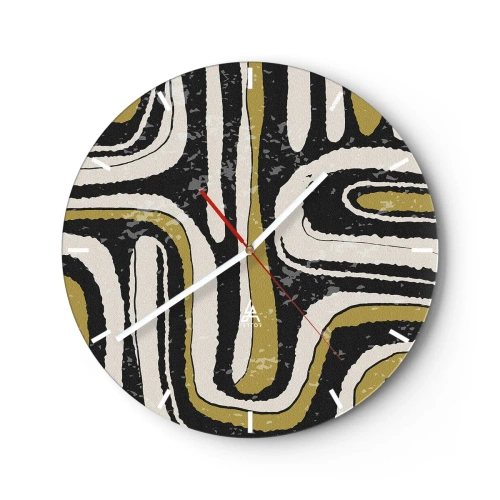 Wanduhr - Glasuhr - Geometrische Streifen in Beige-, Schwarz- und Olivtönen - 30x30cm - Komposition: Straßen und Gassen - Moderne Wanddekoration für Wohnzimmer, Küche und Schlafzimmer ARTTOR