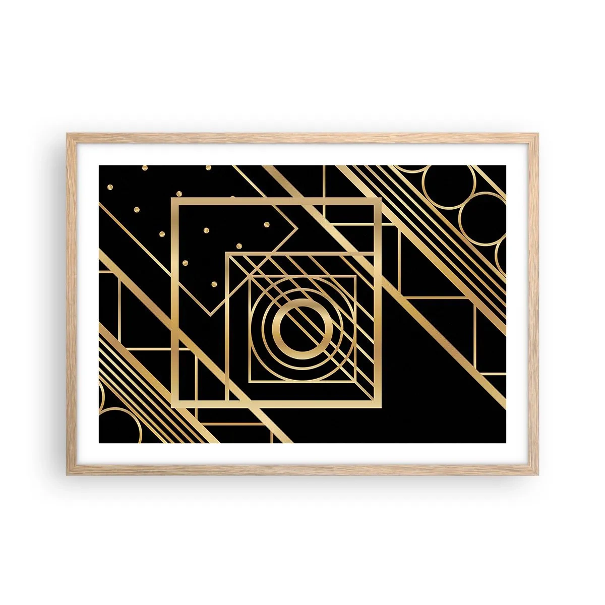 Poster in einem Rahmen aus heller Eiche - Goldene Geometrie - 70x50 cm