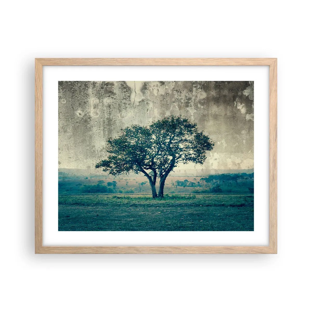 Poster in einem Rahmen aus heller Eiche - Ein Apfelbaum auf blauem Feld? - 50x40 cm
