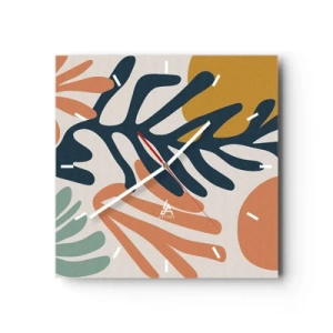 Wanduhr - Glasuhr - Bunte Blätter im abstrakten Stil - 30x30cm - Korallenmeere - Moderne Wanddekoration für Wohnzimmer und Schlafzimmer ARTTOR