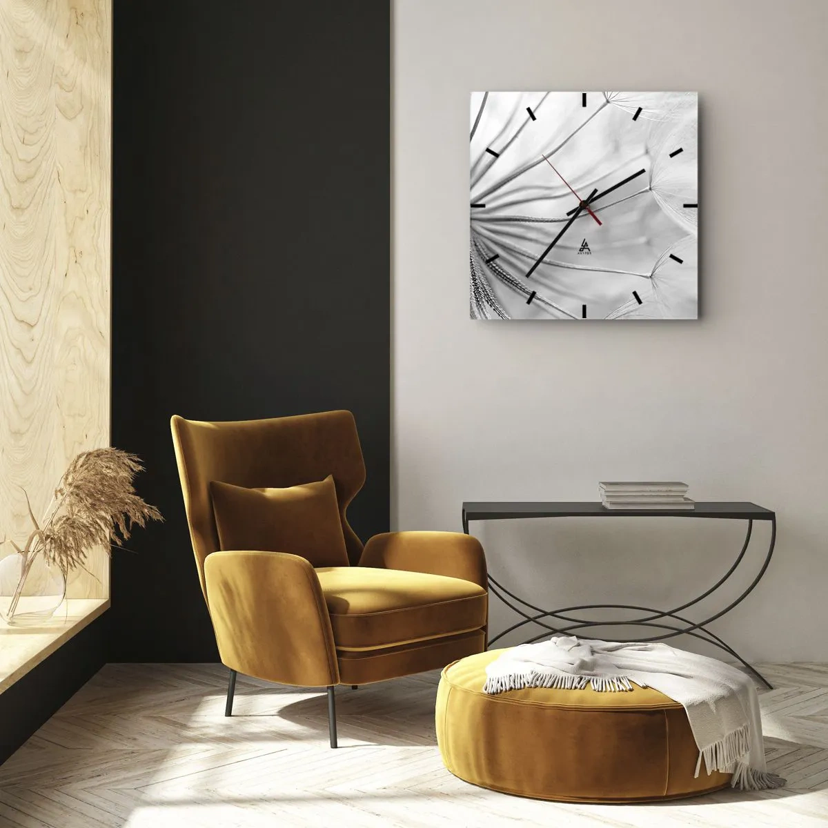 Wanduhr - Glasuhr - Löwenzahn, Drachen - 40x40 cm