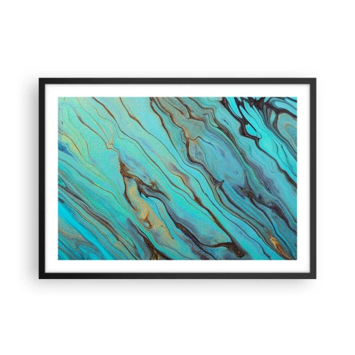 Poster in einem schwarzem Rahmen - Abstrakte Wellen in Türkis- und Goldtönen - 70x50cm - Türkisfarbene Flut - Moderne Wanddekoration für Wohnzimmer und Schlafzimmer ARTTOR