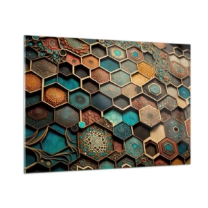 Glasbild - Bild auf glas - Mosaik mit geometrischen Mustern im orientalischen Stil - 100x70cm - Arabische Ornamente – Variation - Moderne Wanddekoration für Wohnzimmer und Schlafzimmer ARTTOR