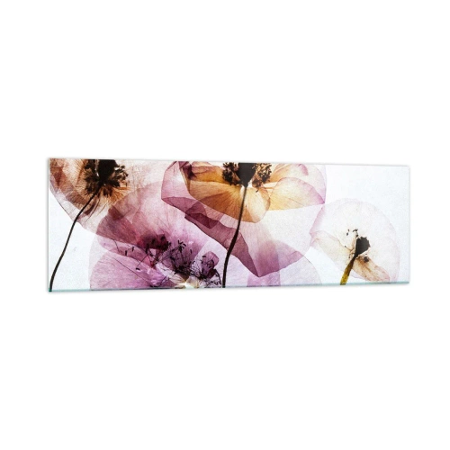 Glasbild - Bild auf glas - Zarte transparente Blüten in Pastelltönen - 160x50cm - Transparente Körperblumen - Moderne Wanddekoration für Wohnzimmer und Schlafzimmer ARTTOR