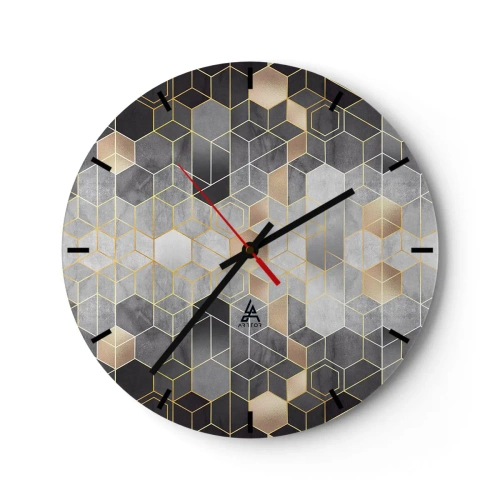 Wanduhr - Glasuhr - Geometrisches Mosaik in Grau- und Goldtönen - 30x30cm - Diamant-Komposition - Moderne Wanddekoration für Wohnzimmer, Küche und Schlafzimmer ARTTOR