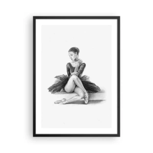 Poster in einem schwarzem Rahmen - Skizze einer ruhenden Ballerina - 50x70cm - Vom Tanz verzaubert - Moderne Wanddekoration für Wohnzimmer und Schlafzimmer ARTTOR