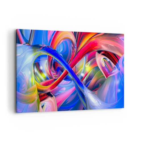 Bild auf Leinwand - Leinwandbild - Abstrakte, farbenfrohe geometrische Kompositionen in dynamischen Formen - 100x70cm - Ein Tanz der Farben - Moderne Wanddekoration für Wohnzimmer und Schlafzimmer ARTTOR