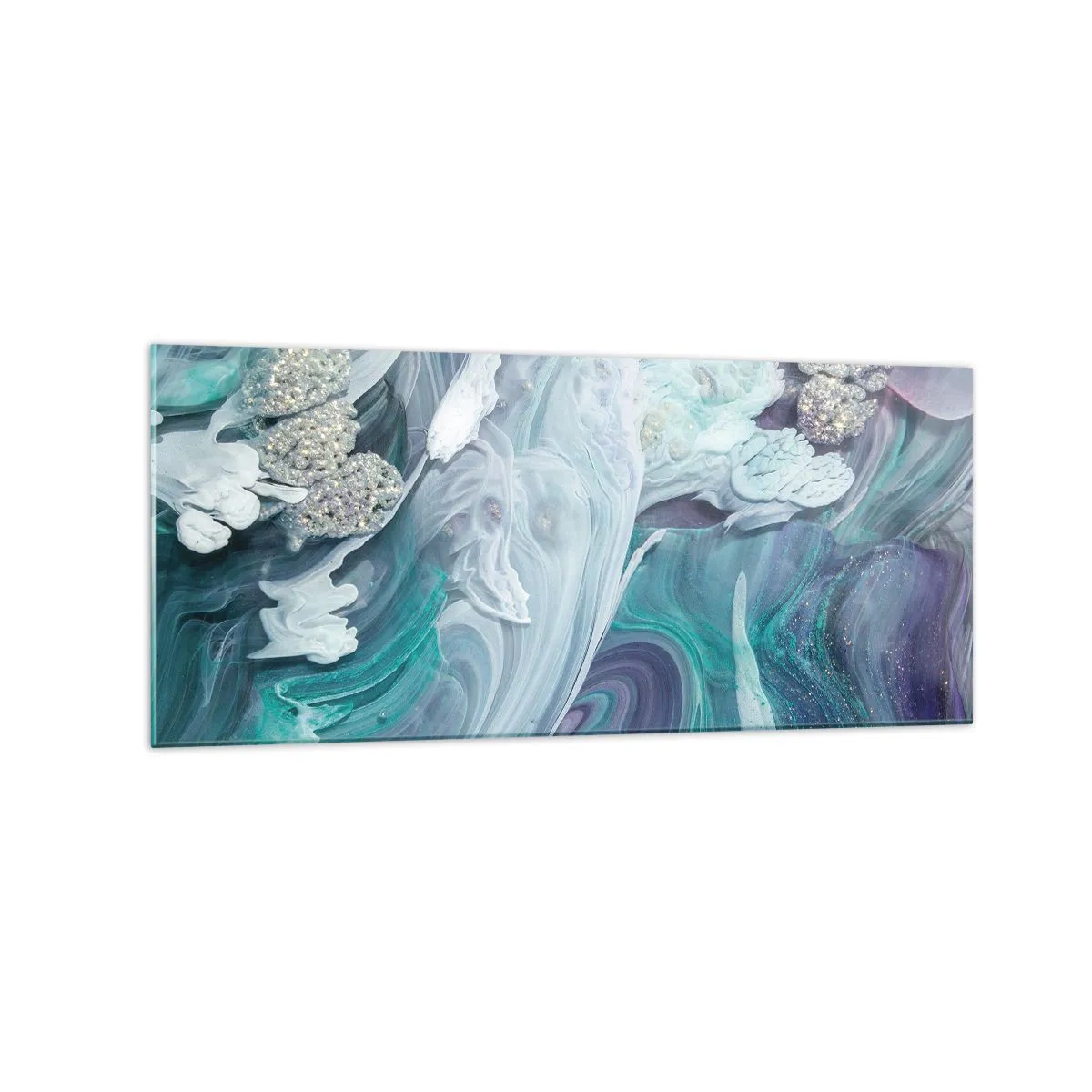 Glasbild - Bild auf glas - Abstrakte Wirbel in Blau- und Weißtönen - 120x50cm - Strömungen von Himmelblau - Moderne Wanddekoration für Wohnzimmer und Schlafzimmer ARTTOR