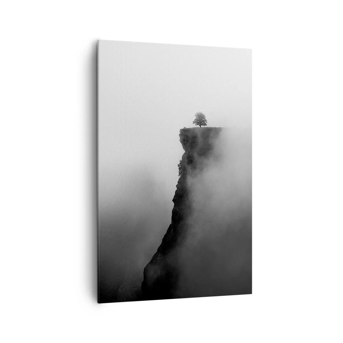 Bild auf Leinwand - Leinwandbild - Ein einsamer Baum am Rand einer Klippe, umgeben von Nebel - 80x120cm - Am Rande der Welt - Moderne Wanddekoration für Wohnzimmer und Schlafzimmer ARTTOR