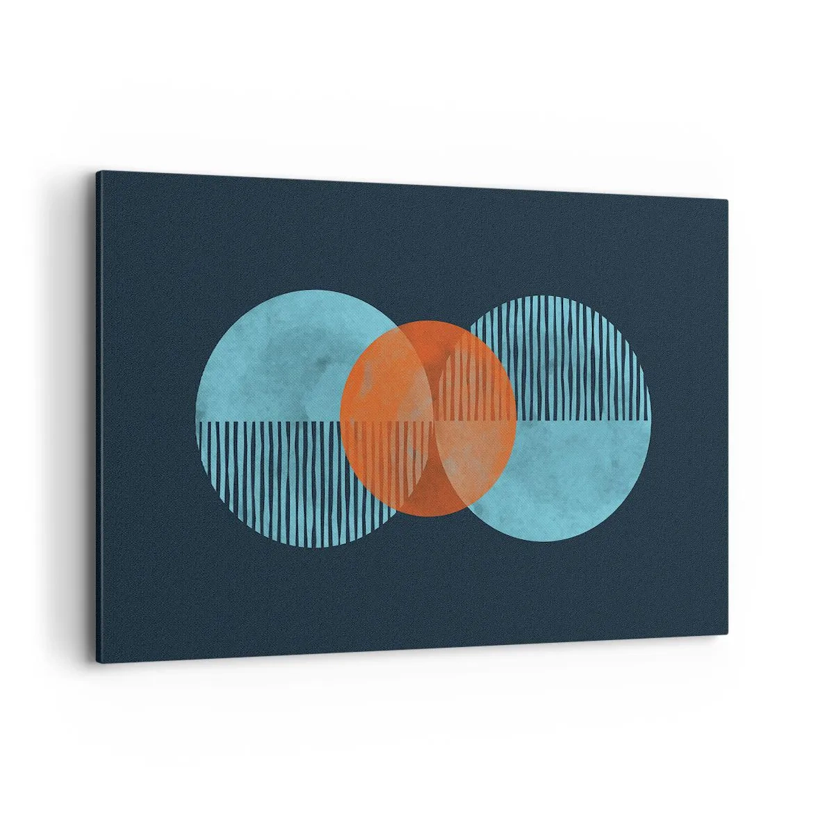Bild auf Leinwand - Leinwandbild - Geometrische Kreise in Blau- und Orangetönen - 120x80cm - Symmetrische Komposition - Moderne Wanddekoration für Wohnzimmer und Schlafzimmer ARTTOR