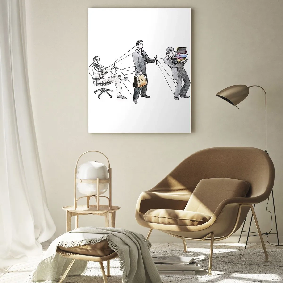 Glasbild - Bild auf glas - Eine Illustration, die zeigt, wie Menschen wie Marionetten kontrolliert werden. - 70x100cm - Jeder hat seinen Meister - Moderne Wanddekoration für Wohnzimmer und Schlafzimmer ARTTOR