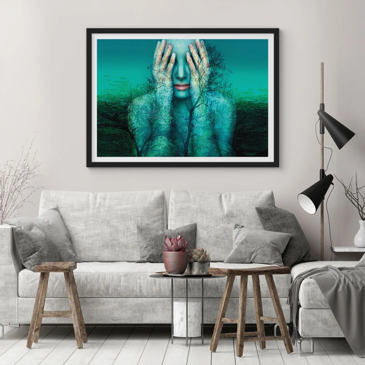 Poster in einem schwarzem Rahmen - Eingetaucht in Blau - 40x30 cm