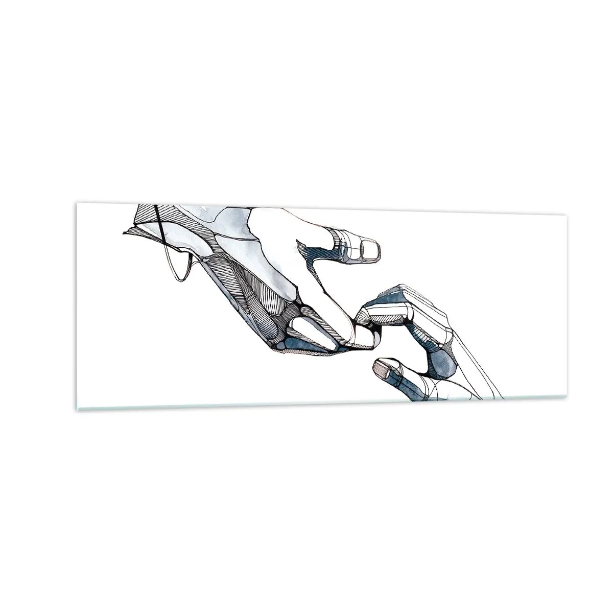 Glasbild - Bild auf glas - Künstlerische Darstellung einer Hand in minimalistischer und geometrischer Form - 140x50cm - Eine gute Geste - Moderne Wanddekoration für Wohnzimmer und Schlafzimmer ARTTOR