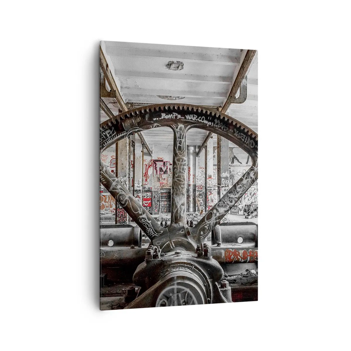 Bild auf Leinwand - Leinwandbild - Ein alter Mechanismus in einem verlassenen Industriegebäude - 80x120cm - Das geheime Leben der Fabrik - Moderne Wanddekoration für Wohnzimmer und Schlafzimmer ARTTOR