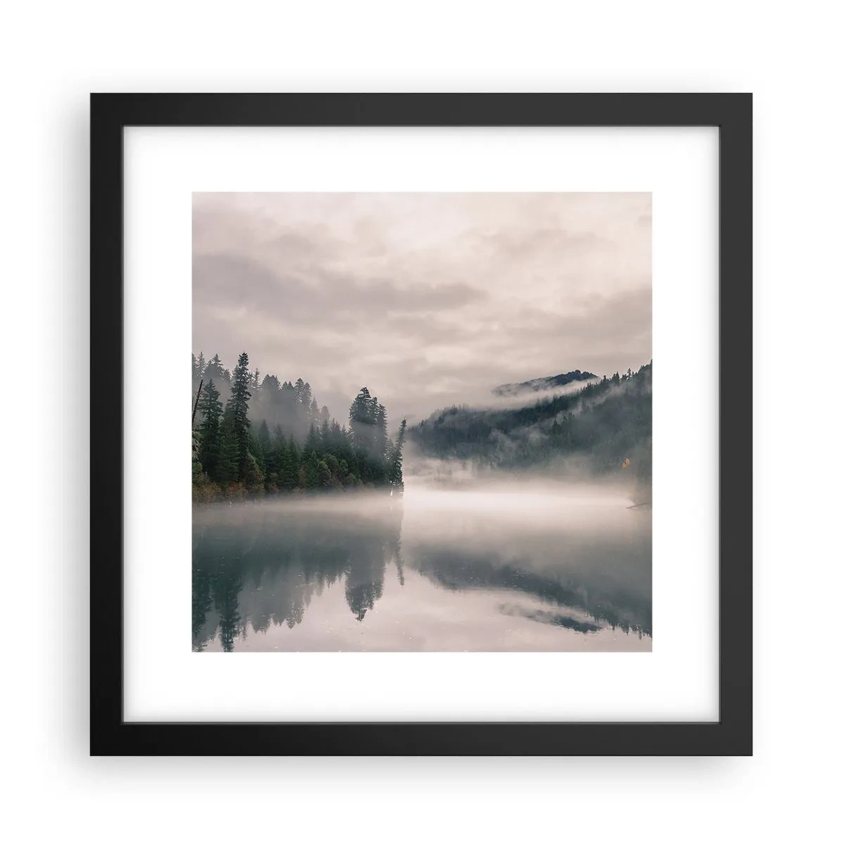 Poster in einem schwarzem Rahmen - In Reflexion, im Nebel - 30x30 cm