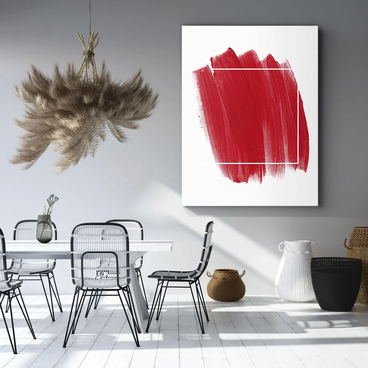 Bild auf Leinwand - Leinwandbild - Roter Pinselstrich mit weißem Rand - 70x100cm - Aus dem Rahmen - Moderne Wanddekoration für Wohnzimmer und Schlafzimmer ARTTOR