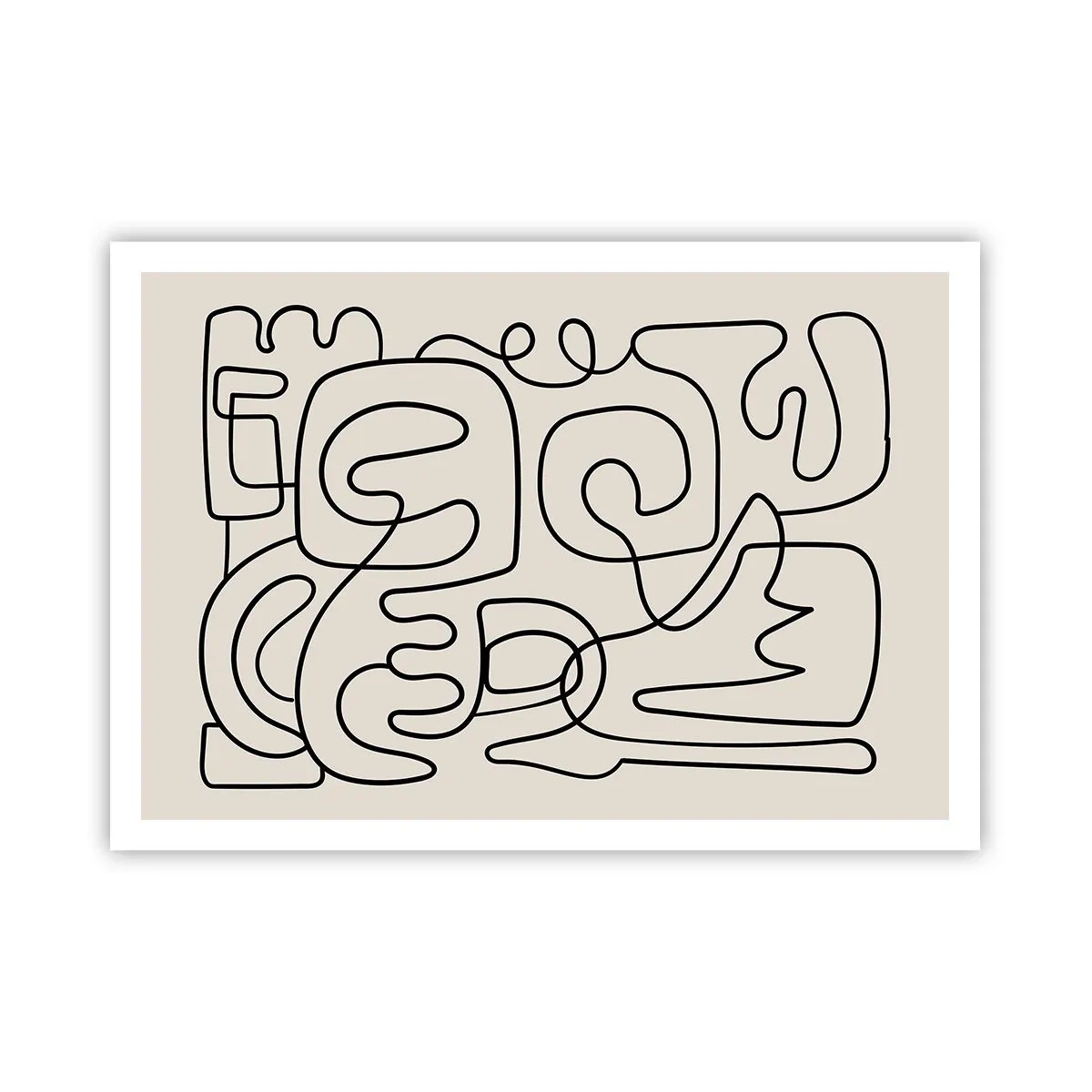 Poster - Abstraktes Linienkunstmuster in Schwarz auf hellem Hintergrund - 100x70cm - Folge der Spur - Moderne Wanddekoration für Wohnzimmer und Schlafzimmer ARTTOR