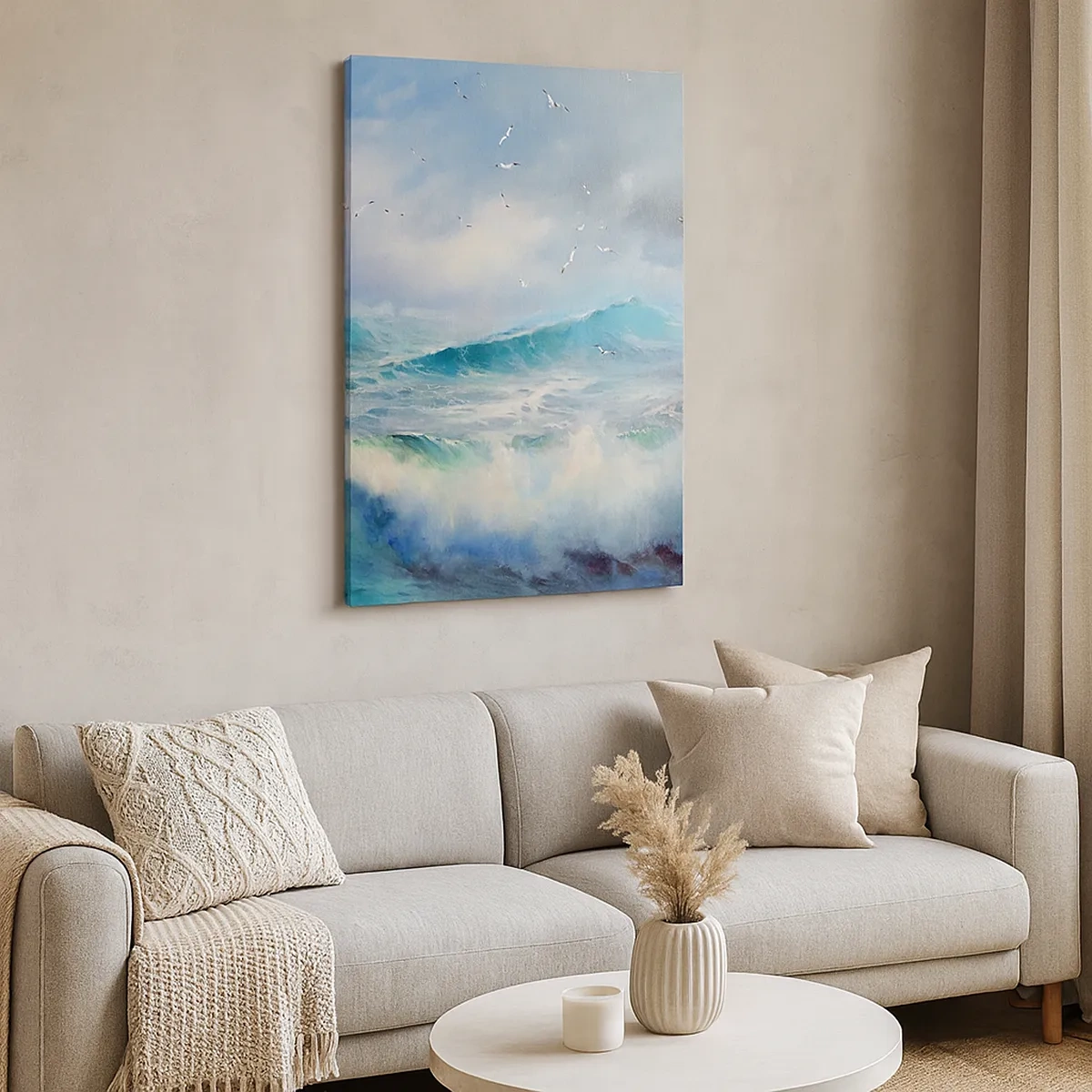Bild auf Leinwand - Leinwandbild - Raue Wellen auf dem Ozean - 50x70cm - Der wind heulte mit Triumph - Moderne Wanddekoration für Wohnzimmer und Schlafzimmer ARTTOR