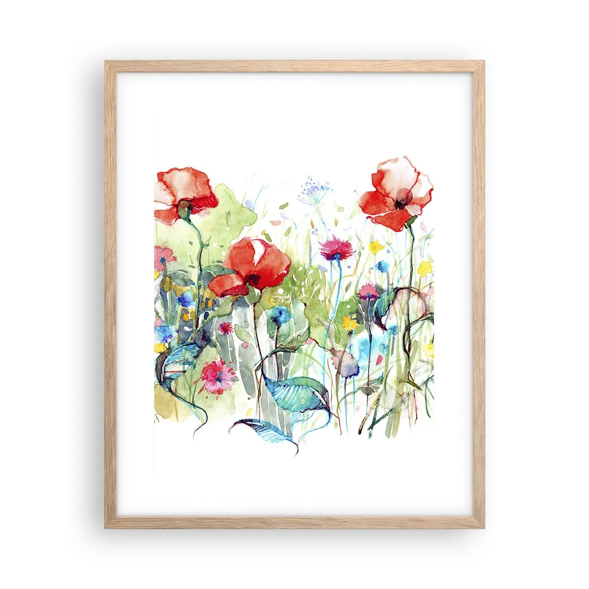 Poster in einem Rahmen aus heller Eiche - Blühende Maiwiese - 40x50 cm