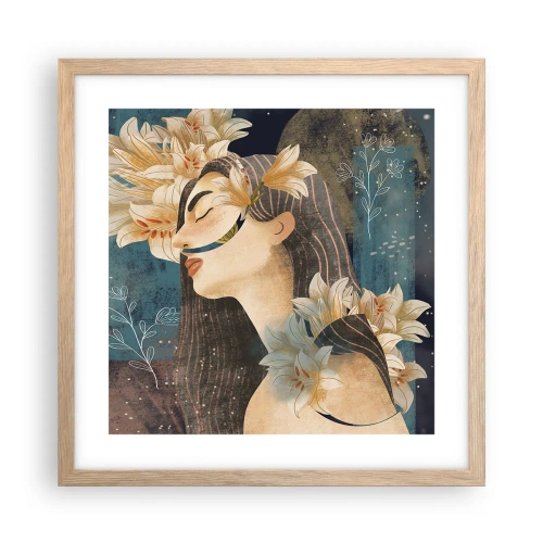 Poster in einem Rahmen aus heller Eiche - Ein Märchen über eine Prinzessin mit Lilien - 40x40 cm